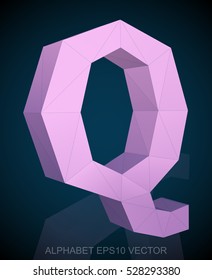 Abstract Pink 3D polygonal uppercase letter Q with reflection. Low poly alphabet collection. EPS 10 vector illustration.