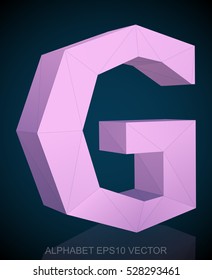 Abstract Pink 3D polygonal uppercase letter G with reflection. Low poly alphabet collection. EPS 10 vector illustration.
