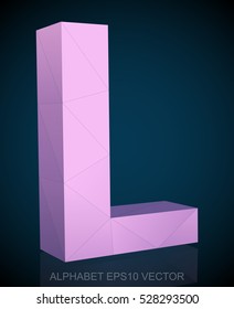 Abstract Pink 3D polygonal uppercase letter L with reflection. Low poly alphabet collection. EPS 10 vector illustration.
