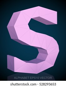 Abstract Pink 3D polygonal uppercase letter S with reflection. Low poly alphabet collection. EPS 10 vector illustration.