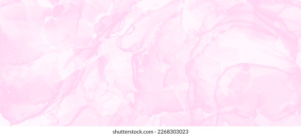 Abstract pink alcohol ink vector art background for cover design, card, flyer, poster and invitation. Hand drawn illustration. Fluid art. Modern watercolor backdrop.