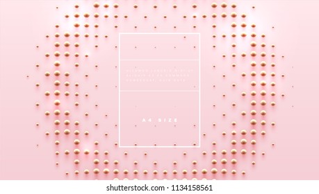 Abstract pink background with beautiful rose gold beads geometric pattern for cosmetics cream posters, placards and brochures. Eps10 vector illustration.