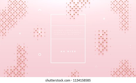 Abstract pink background with beautiful rose gold beads geometric pattern for cosmetics cream posters, placards and brochures. Eps10 vector illustration.