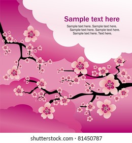 abstract pink background with cherry blossom and text