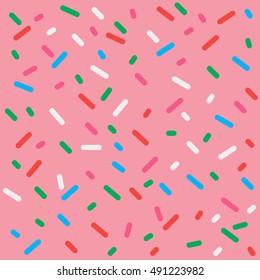 Abstract pink background with confetti. Vector seamless pattern with geometric figures. Hipster fill. Color image. Holiday composition. Multipurpose backdrop. Stocking up for the holidays, workspace