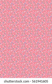 Abstract pink background with confetti. Vector seamless pattern with geometric figures. Hipster fill. Color image. Holiday composition. Multipurpose backdrop. Stocking up for the holidays, workspace