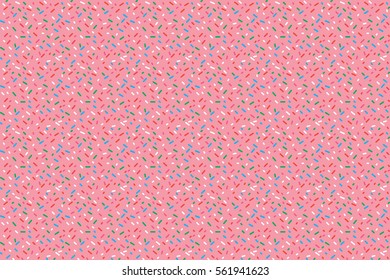 Abstract pink background with confetti. Vector seamless pattern with geometric figures. Hipster fill. Color image. Holiday composition. Multipurpose backdrop. Stocking up for the holidays, workspace