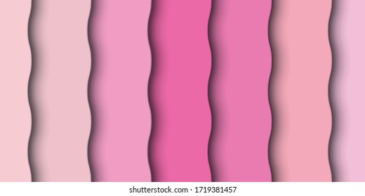 abstract pink background with the effect of three-dimensional layers. different shades of pink, realistic shadow, wavy line. horizontal format. stock vector illustration. EPS 10.