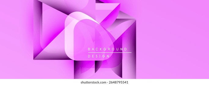 Abstract pink background features geometric shapes, layers, text reading background design. Modern style, vibrant colors, simple composition.