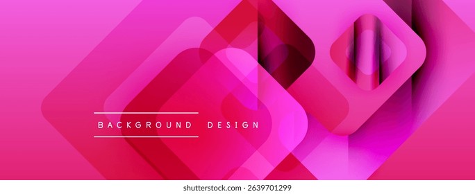 Abstract pink background features overlapping squares, creating dynamic visual effect. Modern design elements suggest technology, innovation.