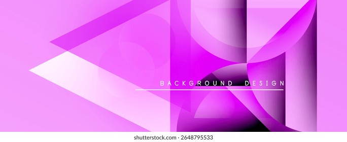 Abstract pink background features overlapping geometric shapes. Gradient hues create dynamic visual effect. Text reads background design.