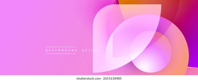 Abstract pink background features overlapping translucent shapes. Gradient colors create modern visual effect. Design includes text background design.