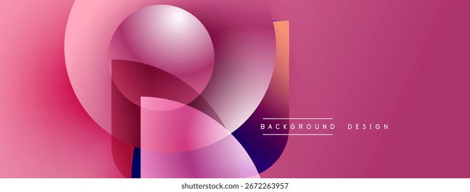 Abstract pink background features overlapping dynamic shapes. Gradient colors create modern visual effect. Simple design elements present.