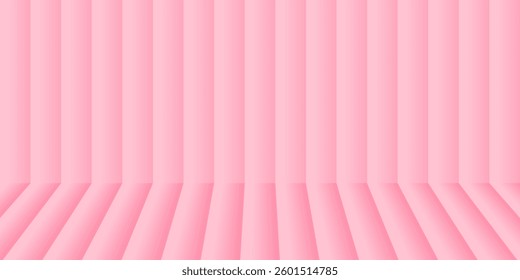 Abstract pink background featuring vertical and diagonal 3D striped patterns. Soft gradient shading enhances depth, creating a modern and geometric design.
