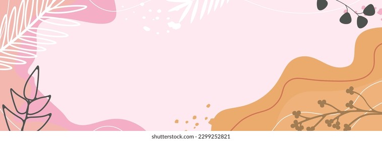 Abstract pink background with floral leaves. Space for text.