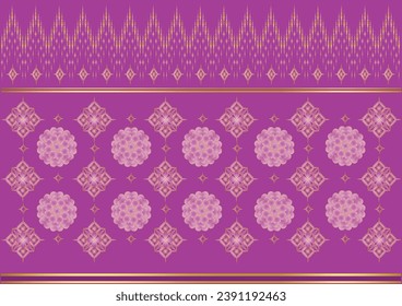 Abstract pink background with flowers and luxurious golden Thai pattern. Designed for decoration on cloth or paper or packaging or wallpaper or business products.