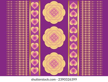 Abstract pink background geometric pattern and heart luxury gold flower pattern For surface decoration of fabric or carpet or clothing or packaging or wallpaper.