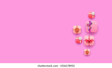 Abstract Pink Background WIth Gifts Shadow Vector Design Style