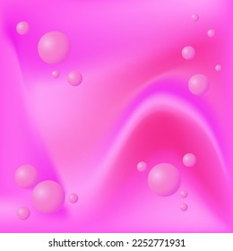 Abstract pink background with gradient waves and 3d spheres. Designs for cover, post, poster, banner, flyer, wallpaper. Flowing effect 