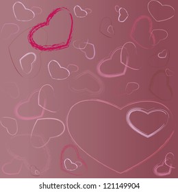 Abstract pink background of many colorful hearts