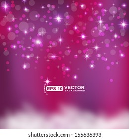 Abstract pink background with many star and lights effect.