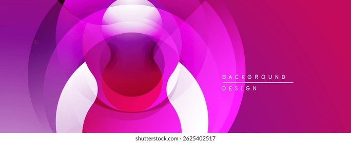 Fundo rosa abstrato. Círculos sobrepostos criam efeitos visuais dinâmicos e modernos. Sombras de gradiente adicionam profundidade, textura.