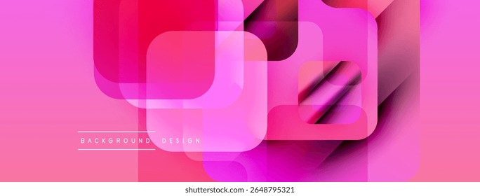 Abstract pink background. Overlapping squares create dynamic visual effect. Gradient transitions add depth, modern aesthetic.