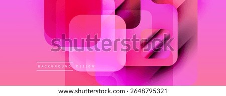 Abstract pink background. Overlapping squares create dynamic visual effect. Gradient transitions add depth, modern aesthetic.