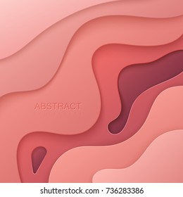 Abstract pink background with paper curved relief layers. Vector illustration. Material design. Paper cutting poster. Applicable for business banner, flyer, poster, brochure design