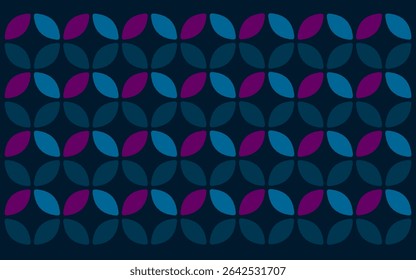 fundo rosa abstrato com quadrados. Um padrão indonésio inspirado em batik simples com pétalas azul-azuladas e roxas interligadas em um fundo azul escuro profundo. Impressão rica e moderna. Fundo floral