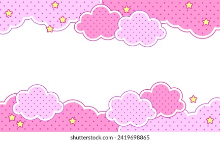 Abstract pink background with stars, clouds. Abstract background with little stars. Decoration banner themed Lol surprise doll girlish style. Invitation card template svg