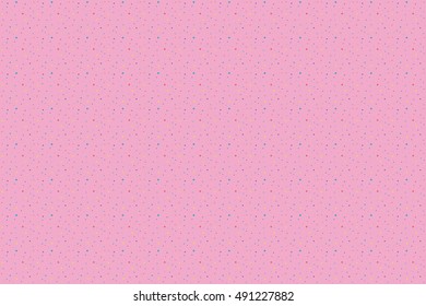 Abstract pink background with stars, flashes, dots, rings. Vector seamless pattern with geometric figures. Hipster fill. Color image. Holiday composition. Multipurpose backdrop. Blank for workspace.