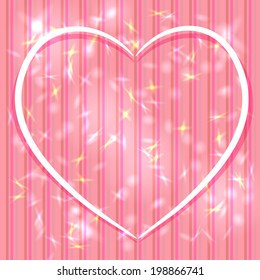 Abstract pink background with stripes, light glare. Heart. Valentine's day card. vector
