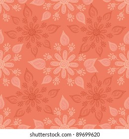 Abstract pink background with a symbolical outline flowers and leaves. Vector