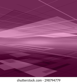 Abstract pink background with transparency shapes and contours. Business style, modern for cover or backdrop. Digital and technology concept in vector. Perspective view glow. Square components