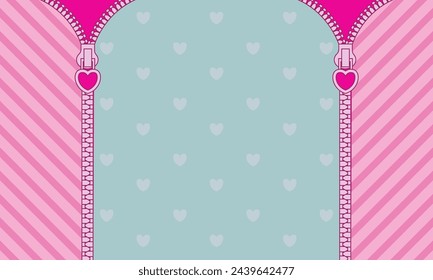 Abstract pink background vector illustration. Bright pink striped on pale background for a themed party in style doll surprised. Open vector zipper and cute lock. Rose birth backdrop template