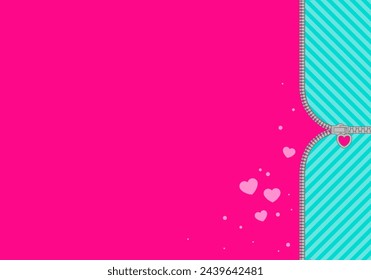 Abstract pink background vector illustration. Bright pink striped on pale background for a themed party in style doll surprised. Open vector zipper and cute lock. Rose birth backdrop template