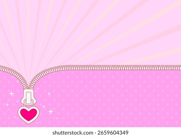 Abstractas Ilustración vectorial de fondo rosa. Raya rosa brillante sobre fondo pálido para una fiesta temática en estilo muñeca sorprendida. Cremallera y lindo bloqueo