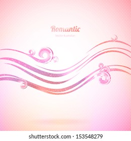 Abstract pink background with waves and swirls. Vector illustration.