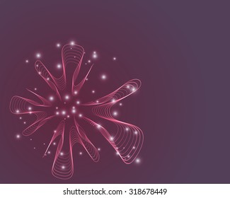 abstract pink background with wavy lines in the form of a flower and sparkle vector illustration