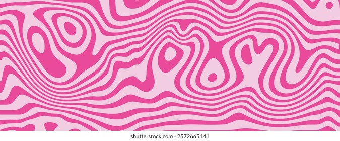 Abstract pink background with wavy, pink patterns. The background features smooth, flowing lines in pink, creating a dynamic texture. Psychedelic pattern background vector. Pink background.