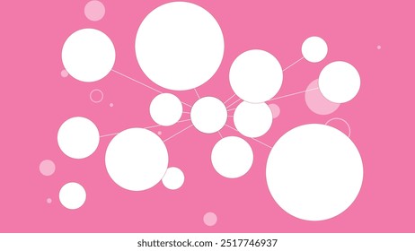 Fondo rosa Abstractas con círculos y nodos conectados blancos: red moderna, visualización de datos y diseño de concepto de Tecnología
