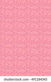 Abstract pink background with zigzags and squares. Vector seamless pattern with geometric figures. Hipster fill. Color image. Holiday composition. Multipurpose backdrop. blank for holidays, banners