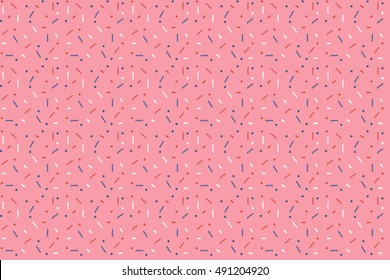 Abstract pink background with zigzags and squares. Vector seamless pattern with geometric figures. Hipster fill. Color image. Holiday composition. Multipurpose backdrop. blank for holidays, banners