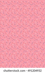 Abstract pink background with zigzags and squares. Vector seamless pattern with geometric figures. Hipster fill. Color image. Holiday composition. Multipurpose backdrop. blank for holidays, banners