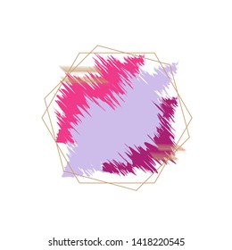 Abstract pink banner with hexagons geometric frame. Template for beauty salons.