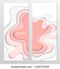 Abstract pink banner - set of vector template illustrations on white background with place for your info. Lovely texture and peach colors. Two vertical posters of high quality for your business