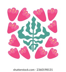 Abstract pink bells wall art, poster, banner, card template. Modern bright vector flowers illustration.