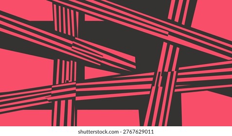 Abstract Pink and Black Geometric Pattern with Intersecting Lines
