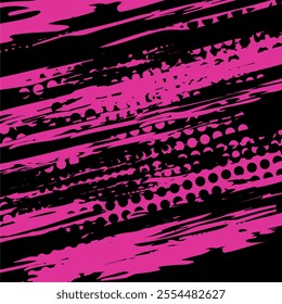 Abstract pink and black graphic design with patterns.